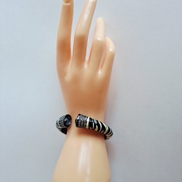 NEW Angelique De Paris Zebra Black and White Enamel Bangle Cuff Bracelet - Picture 7 of 15